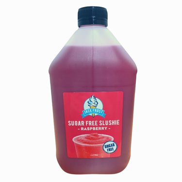 Bottle of Jack Frost sugar-free raspberry slushie on a white background